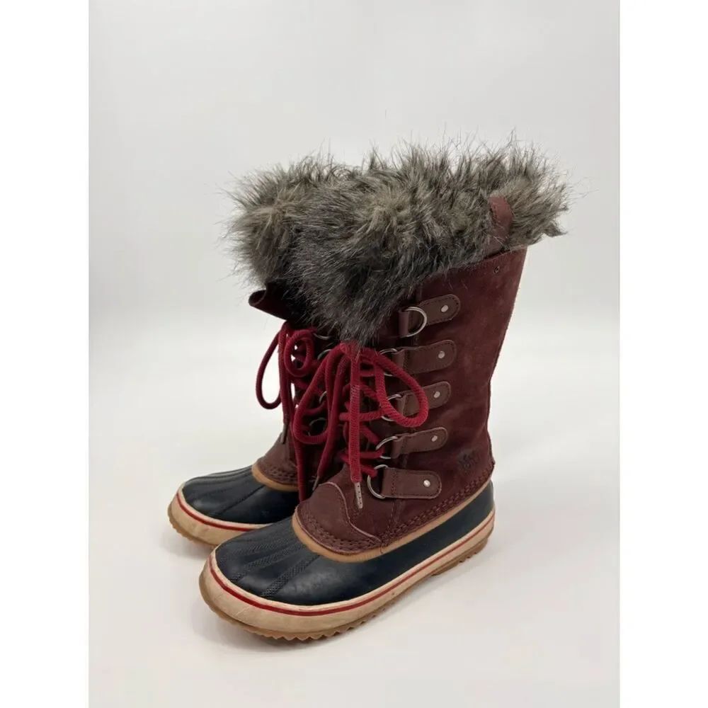 Sorel | Maroon Joan of arch Suede Faux Fur Winter Boots